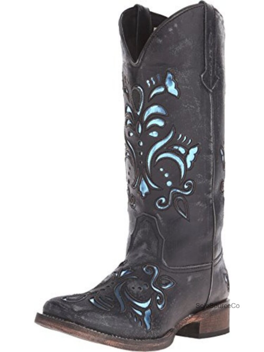 Sanded Leather Square Toe Mid Calf Western Boots